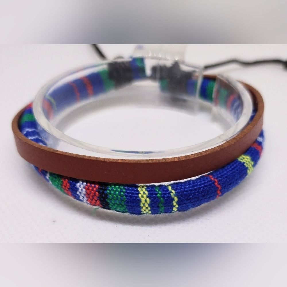 Men's bracelet leather layered striped new e79